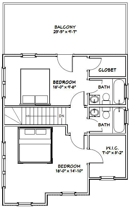 24×24 House — 3 Bedroom 3 Bath — 1,143 sq ft — PDF Floor Plan — Model 2A