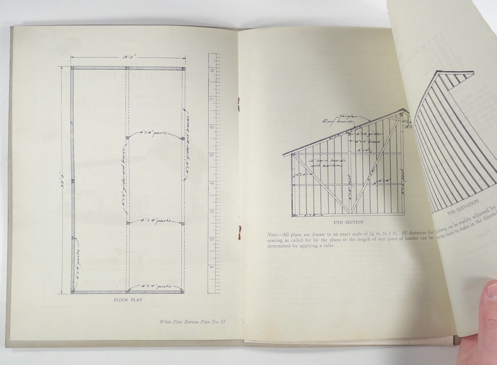 1917 3-WALLED OPEN SHED Farm Plans Specs & Materials WHITE PINE BUREAU #12 {e}