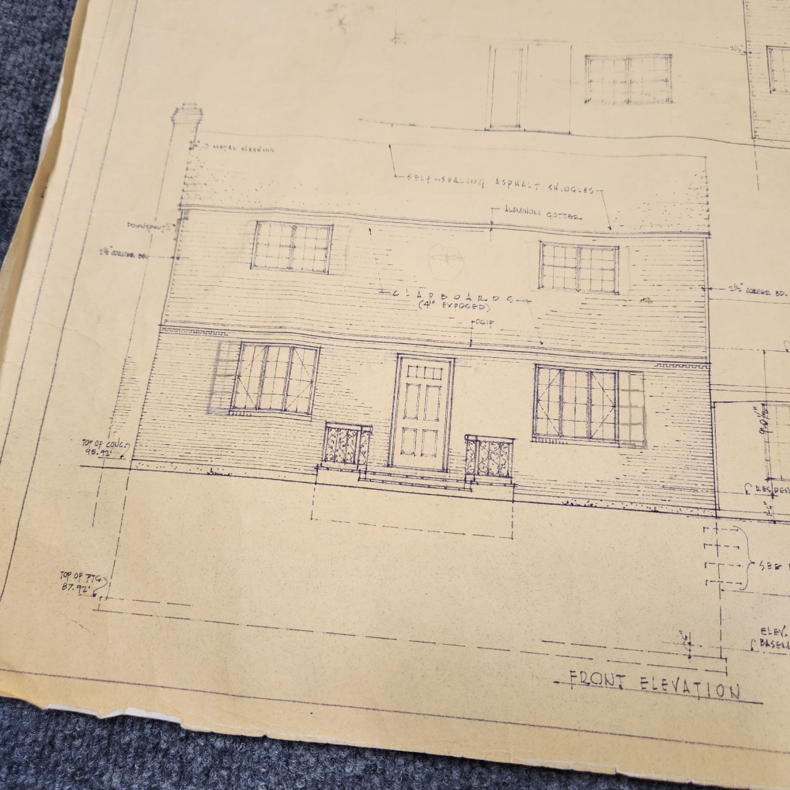 Vintage House Blueprint 33×17 1964 Mid Century Modern Drawing Art Glen Ellyn IL