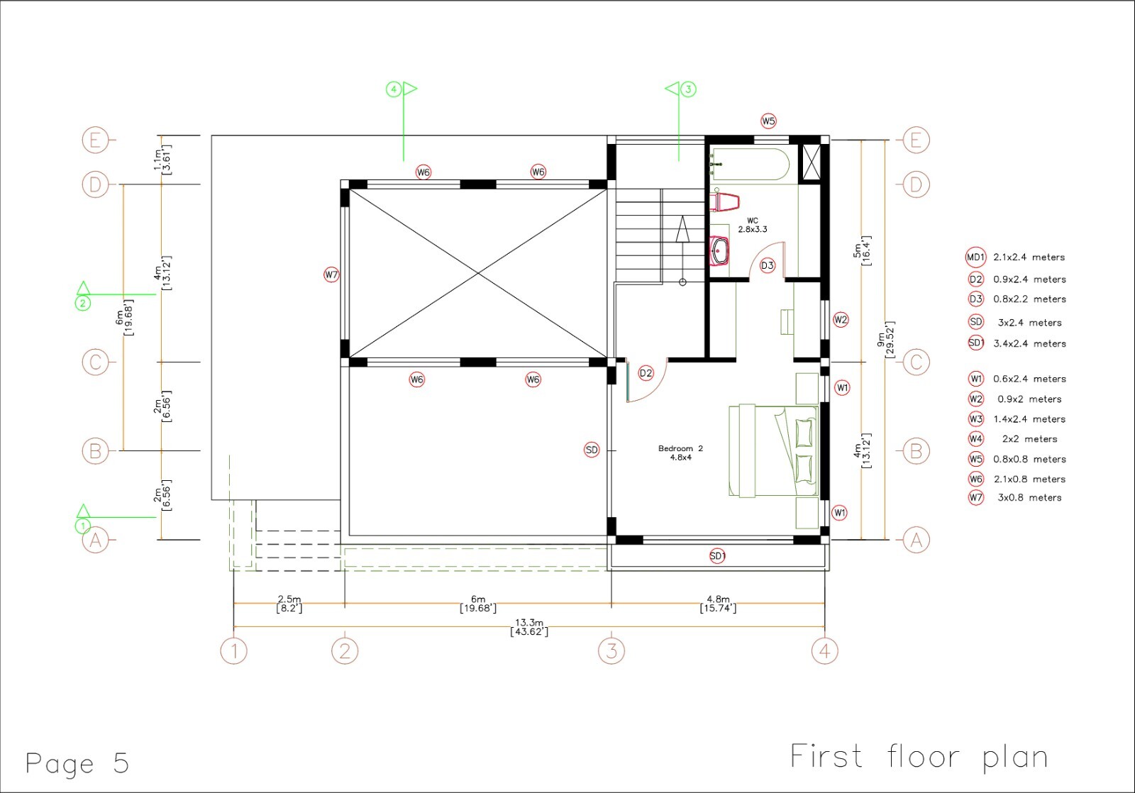 44×30 Feet Small House Plan 13.3×9 Meter 2 Beds 2 Baths Flat Roof (A4 Hard Copy)