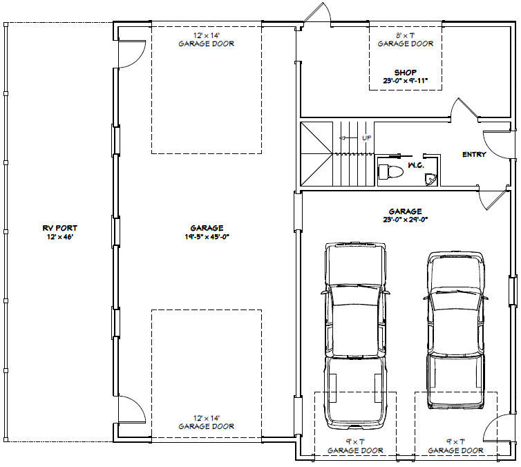 44×48 Apartment with 2-Car 1-RV Garage – PDF FloorPlan – 1,528 sqft – Model 5J