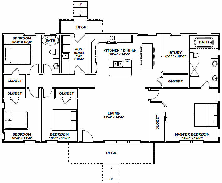 60×30 House — 4 bedroom 2 Bath — 1,800 sqft — PDF Floor Plan — Model 5A