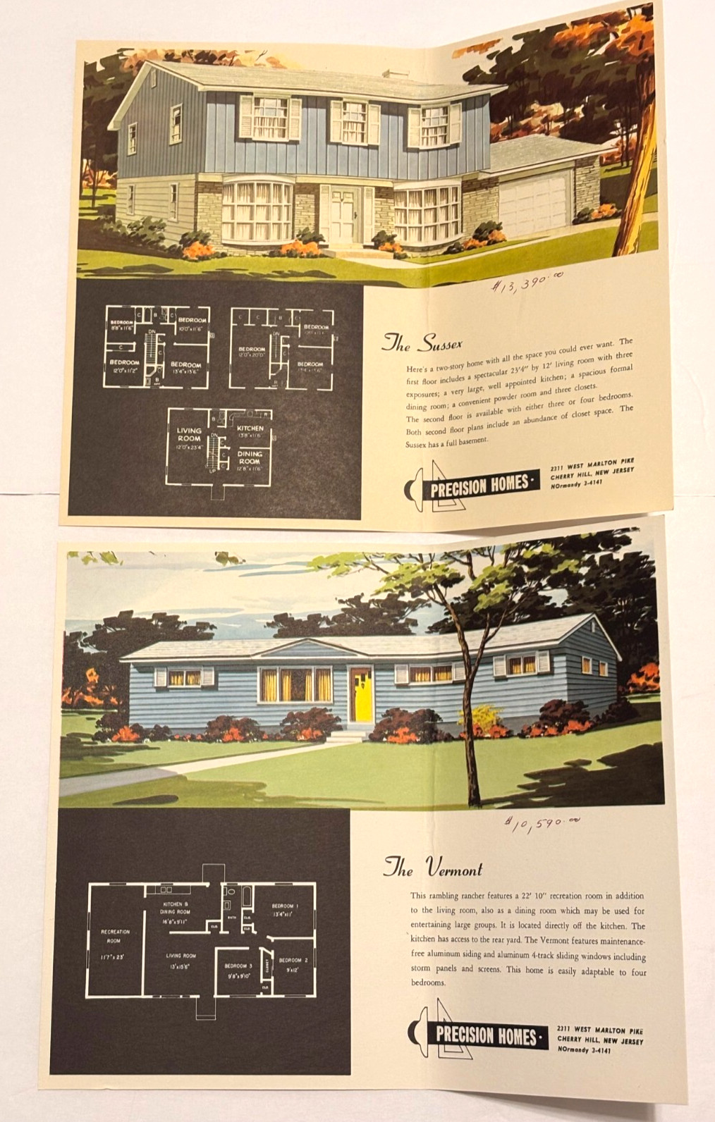 Vintage 1950s Cherry Hill NJ 13 Precision Homes Elevations Floor Plans Prices