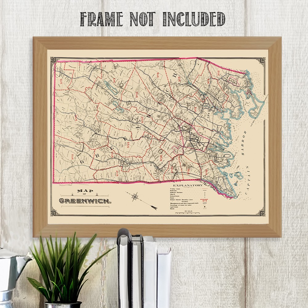 Map of Greenwich Connecticut Vintage Town Survey Historic New England Cartograph