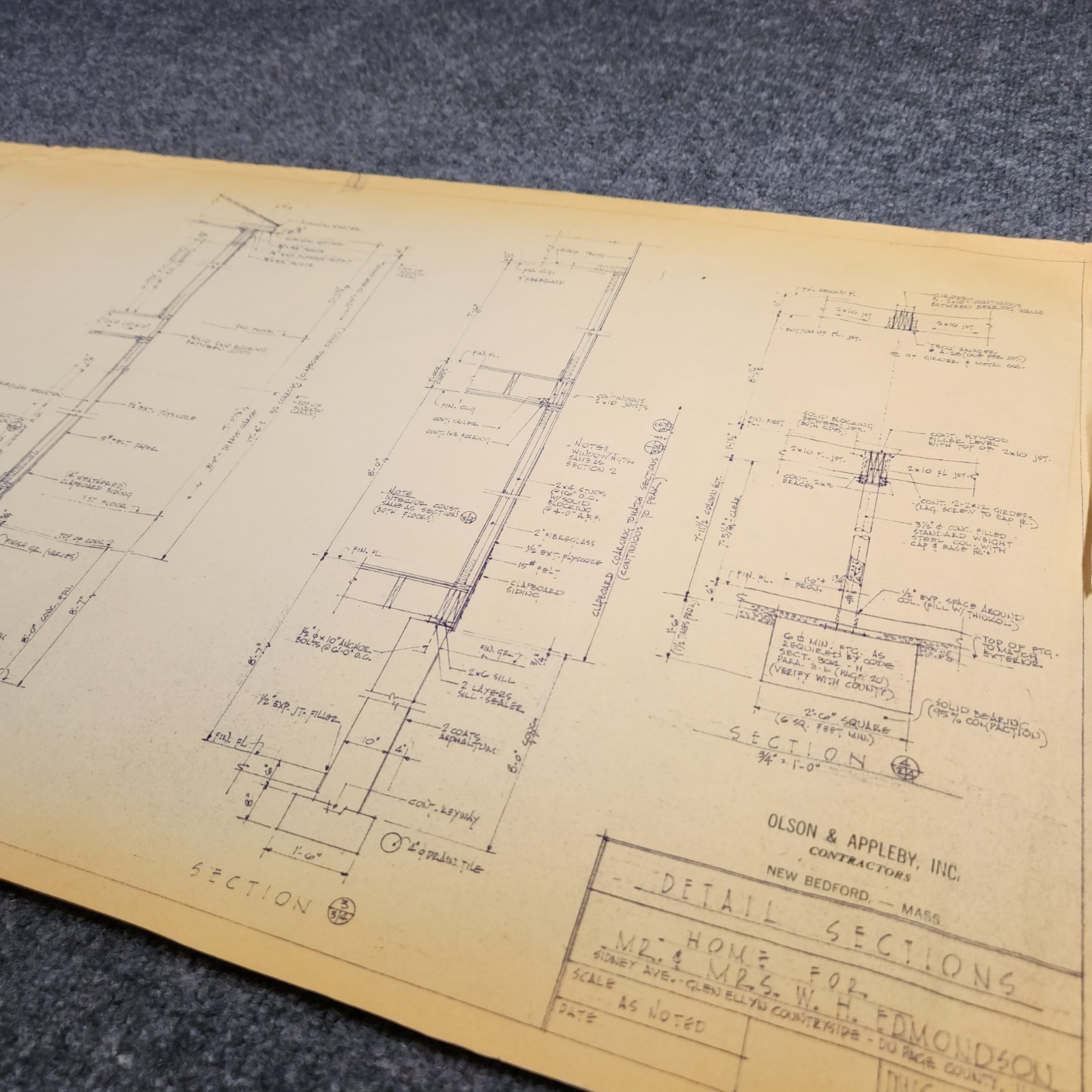 Vintage House Blueprint 33×17 1964 Mid Century Modern Drawing Art Glen Ellyn IL