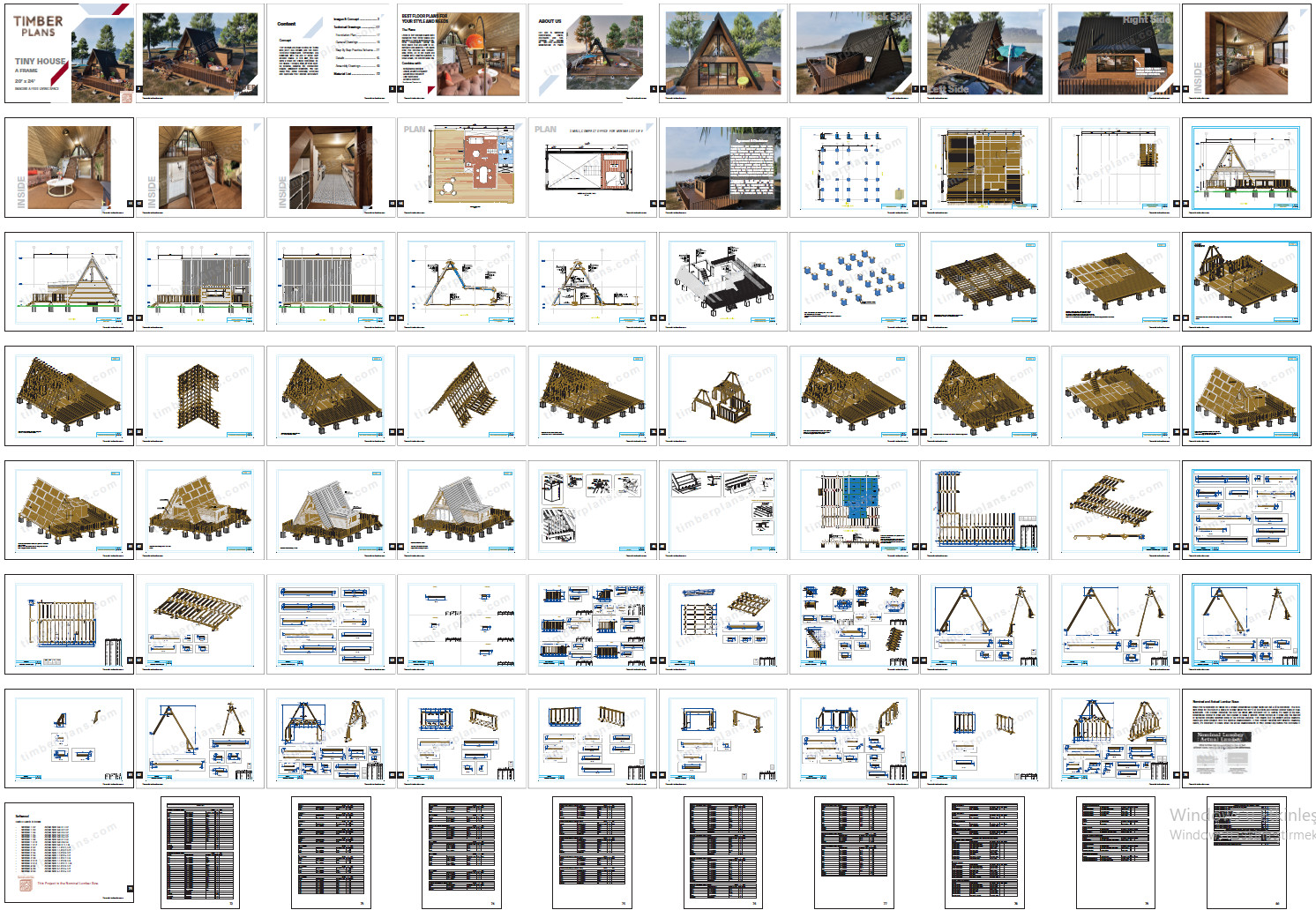 Tiny House Plans, 20’x24′ A Frame House Plans, A Frame Cabin Plans, Hard Copy