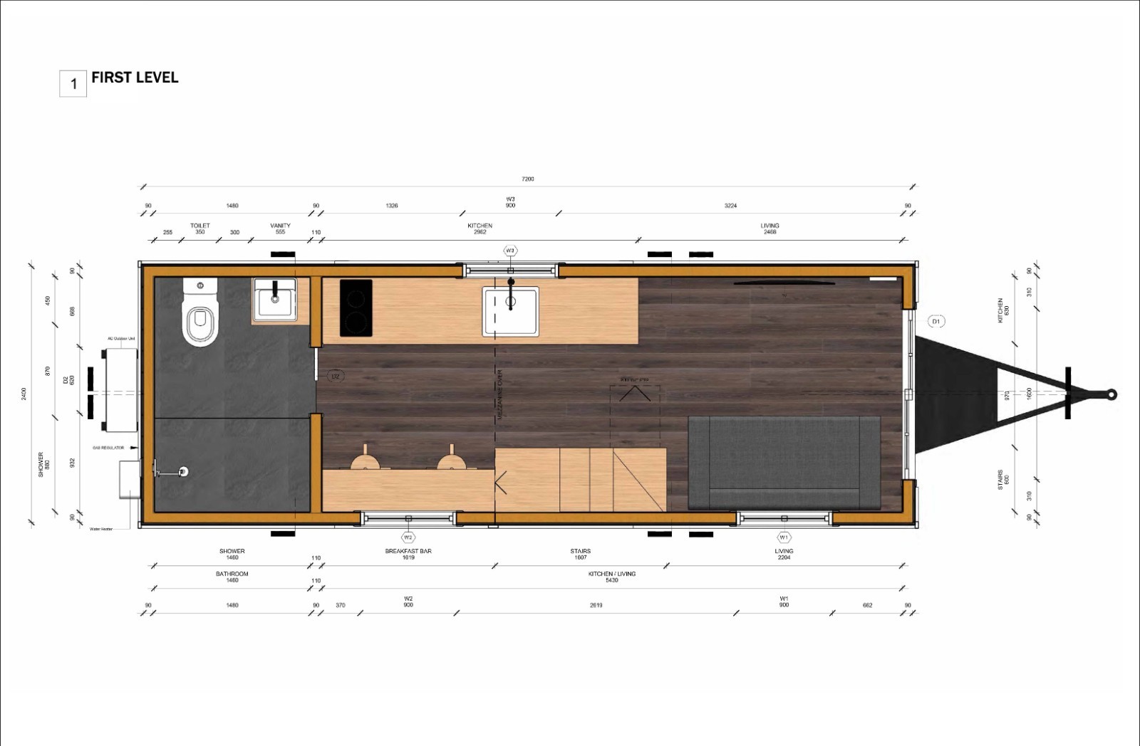 Tiny Mobile Home with Loft | 23.5’x8′ | 188 Sq Ft | Design Plans
