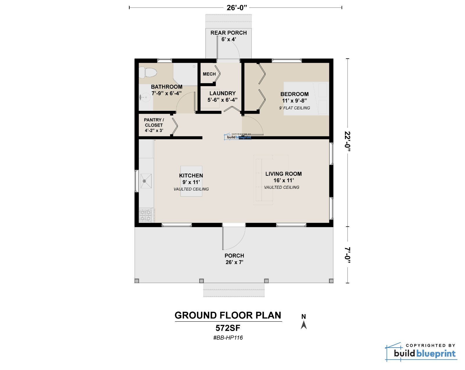 22′ x 26′ Garden Cottage Architectural Plans – PDF Download