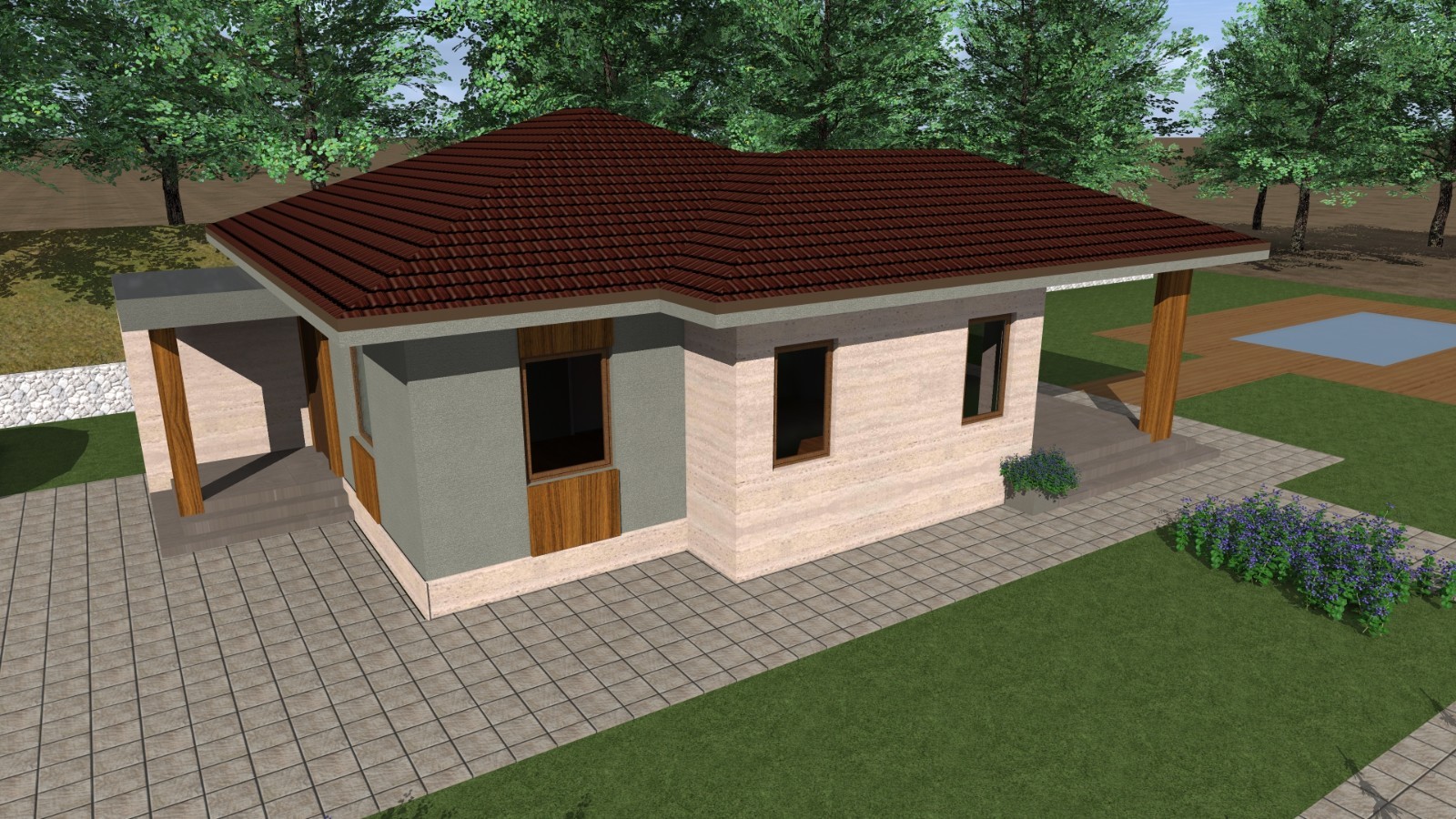 Small Modern 2 Bedroom 1 Bathroom House Floor Plan Blueprints, 1054SQFT/98m2