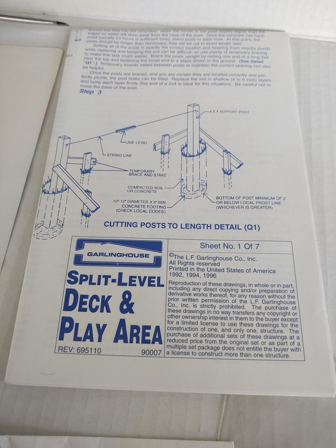 VTG 1996 Garlinghouse Split Level Deck 14′ Play Area Project Plan blueprints FYI