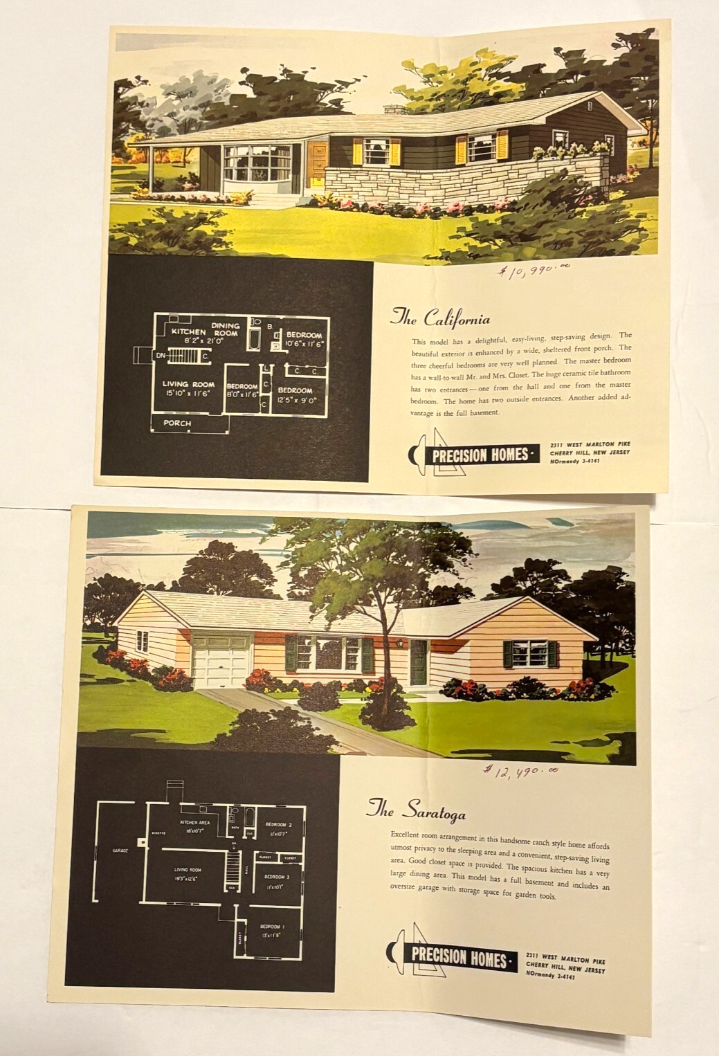 Vintage 1950s Cherry Hill NJ 13 Precision Homes Elevations Floor Plans Prices