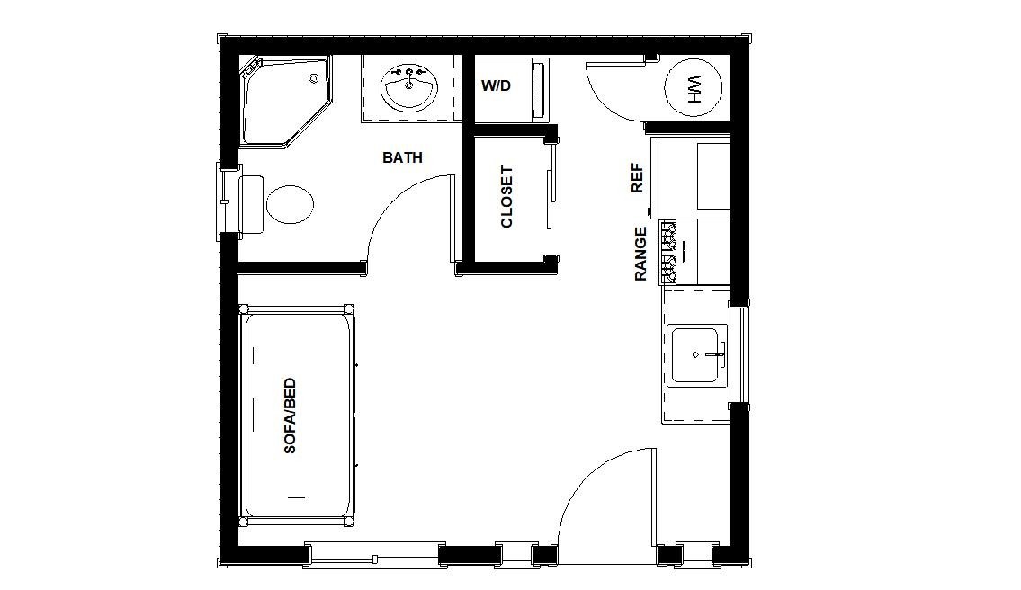 ADU/ TINY HOME PLANS 256 SQ.FT. WITH CRAWL SPACE, SLAB AND PIER FOUNDATION DWGS