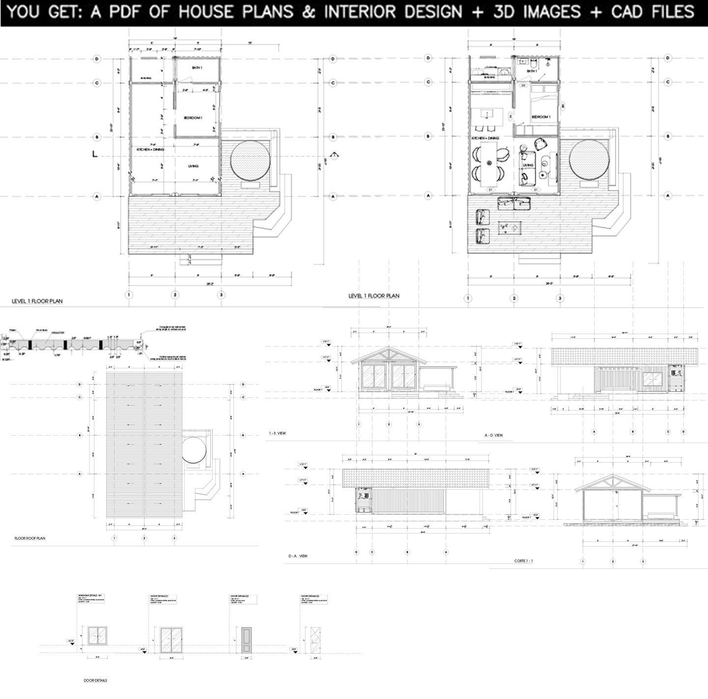 Container house plans – 1 bedroom – 1 bathroom – Digital PDF File