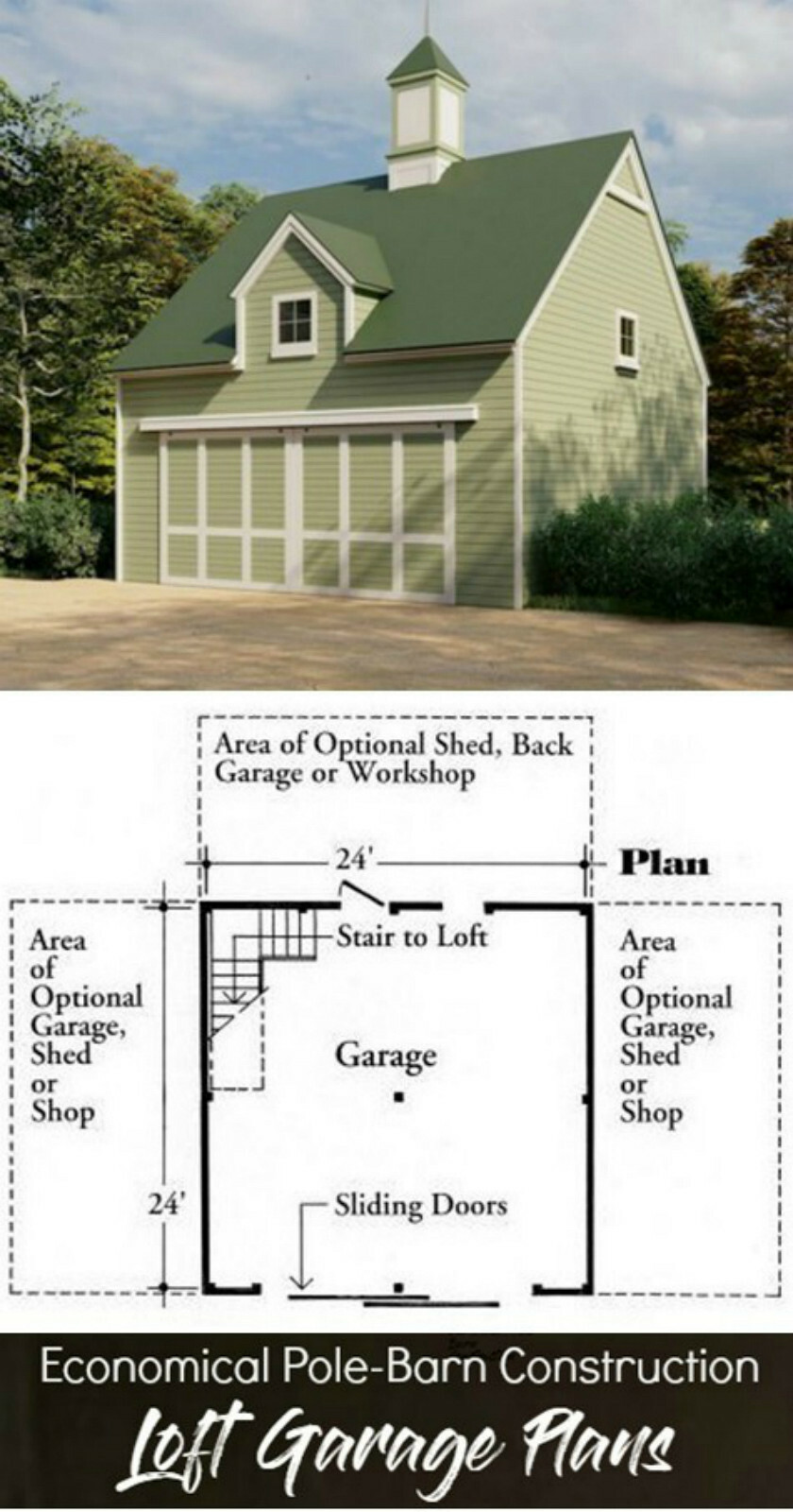 16 Car Barn Designs with Lofts – Complete Sets of Pole-Barn Building Plans (G9)