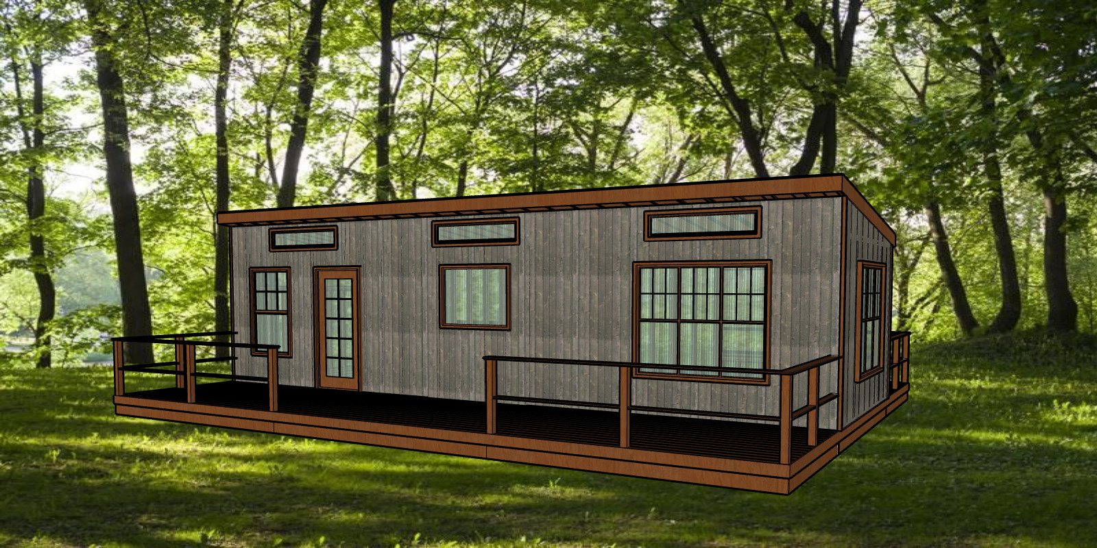 Small Cabin 12ft x 36ft Slope Roof build plans, lumber list -PDF