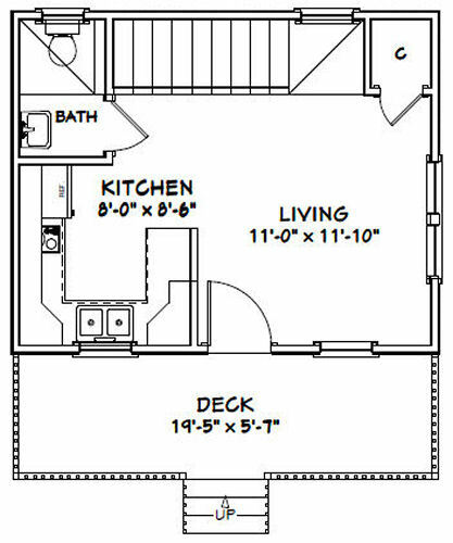 20×16 Tiny House — PDF Floor Plan — 537 sq ft — Model 5