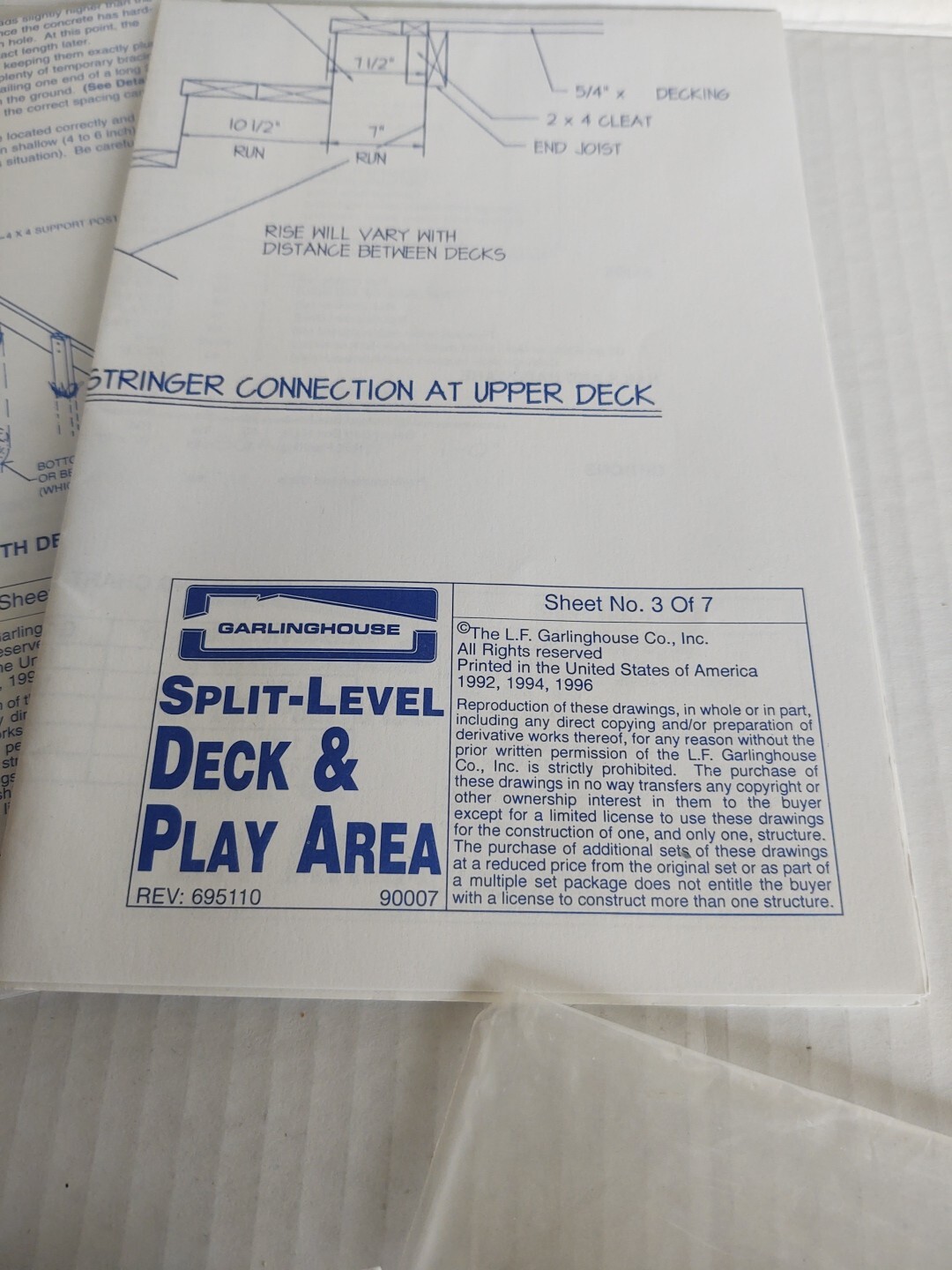 VTG 1996 Garlinghouse Split Level Deck 14′ Play Area Project Plan blueprints FYI