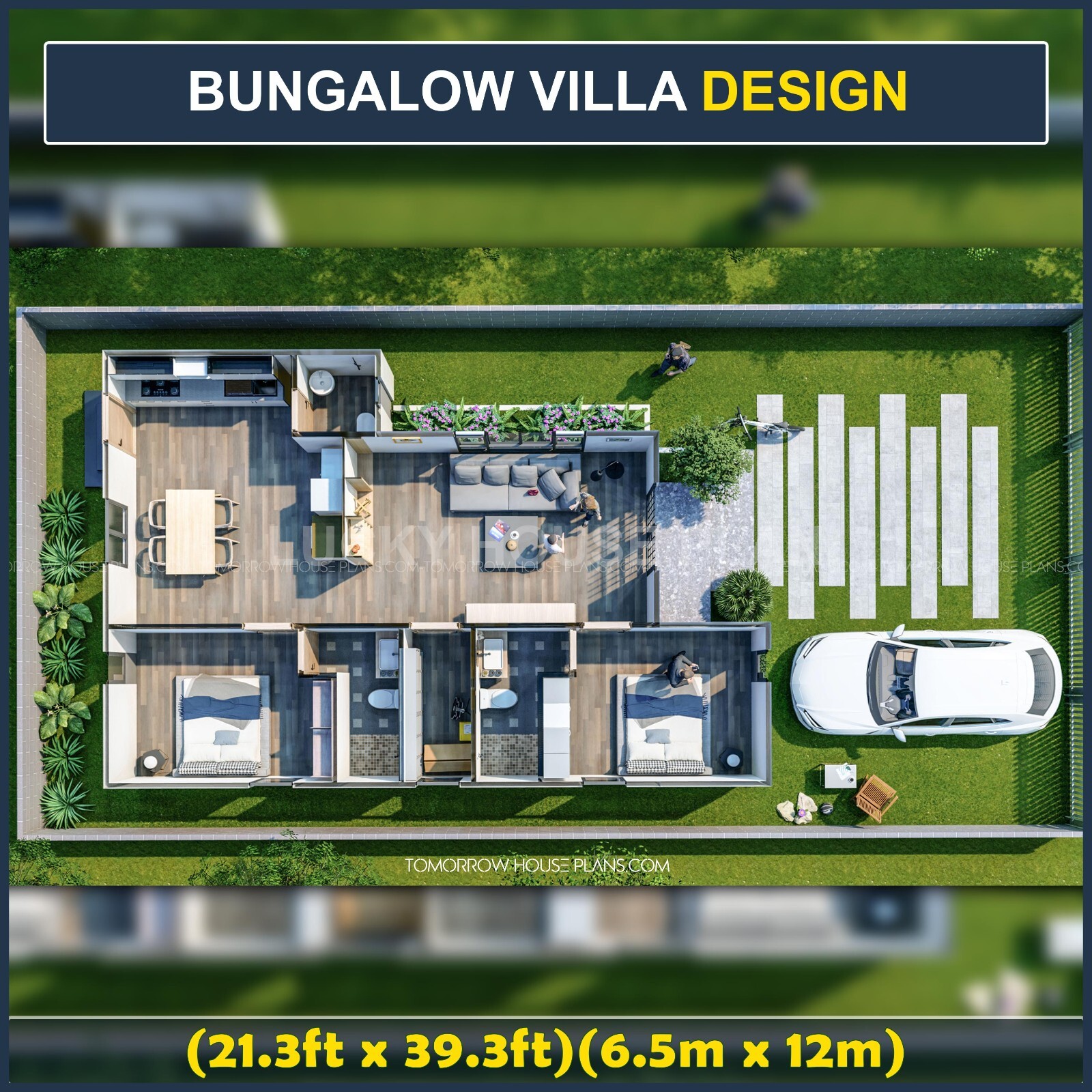 Custom Bungalow Villa Design-2BedRoom-3Bathroom,Full PDF+CAD File+3D SketchUP