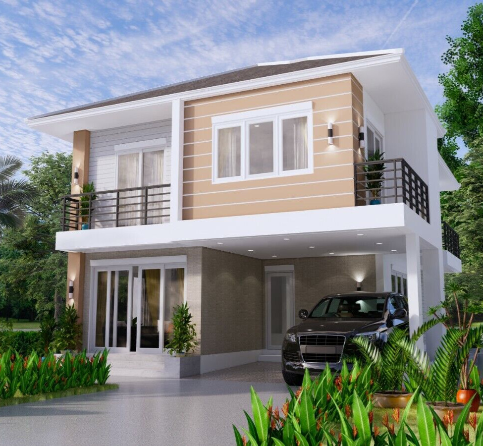 28×36 Feet House Design Plans 8.5×11 Meter 4 Beds 3 Bath Hip Roof (A4 Hard Copy)
