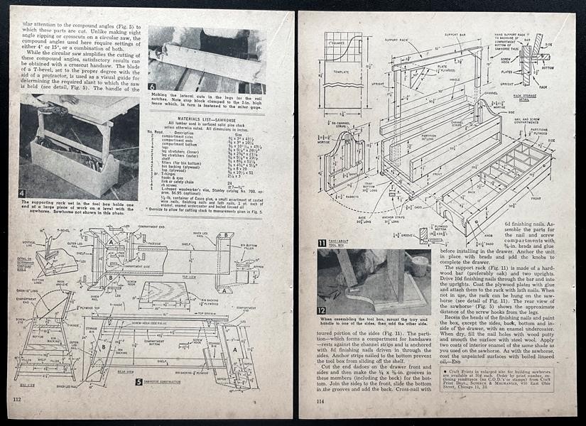 “3 in 1 Sawhorse” 1955 HowTo Build PLANS Workbench~Toolbox~Portable Workshop