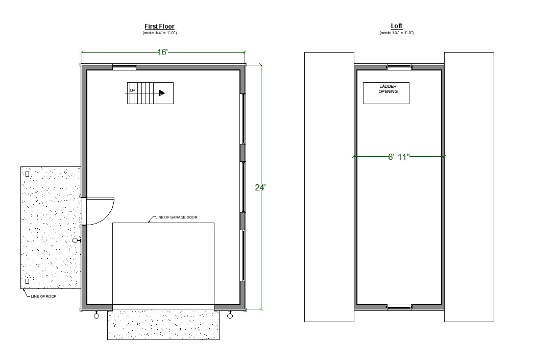 Single Garage Architectural Plan with Loft, 16’x24′ Traditional Garage Blueprint