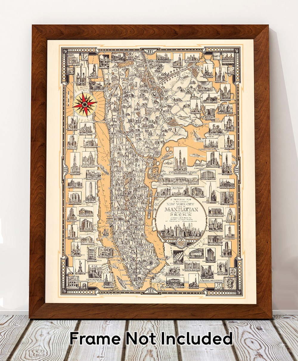 1939 Pictorial Map of Manhattan New York City Art Deco Print
