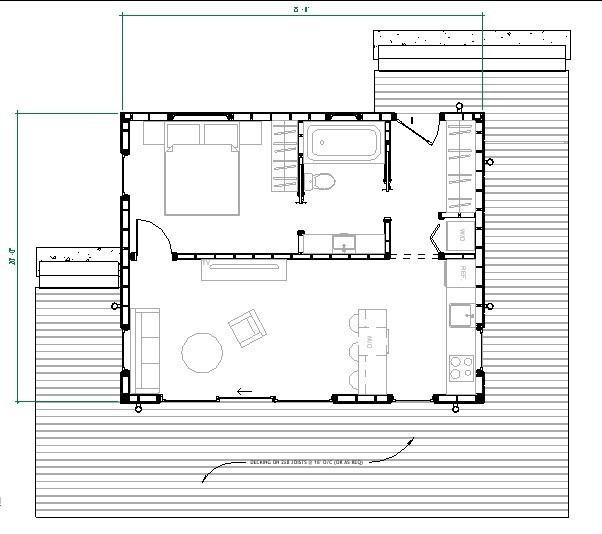 Modern House Cabin Plan, 20’x25′ Lean Cottage Architectural Blueprint