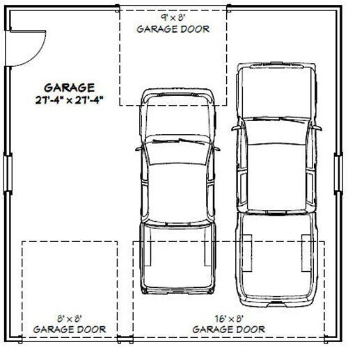 28×28 2-Car Garage — 784 sqft — PDF Floor Plan — Model 3R