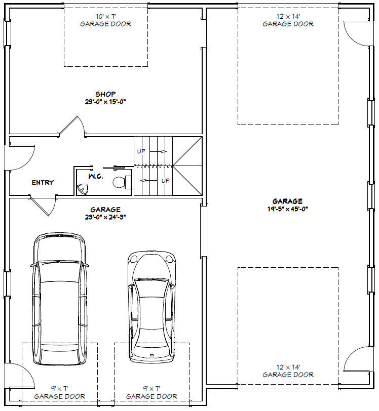 44×48 Apartment with 2-Car 1-RV Garage – PDF FloorPlan – 1,645 sqft – Model 1H