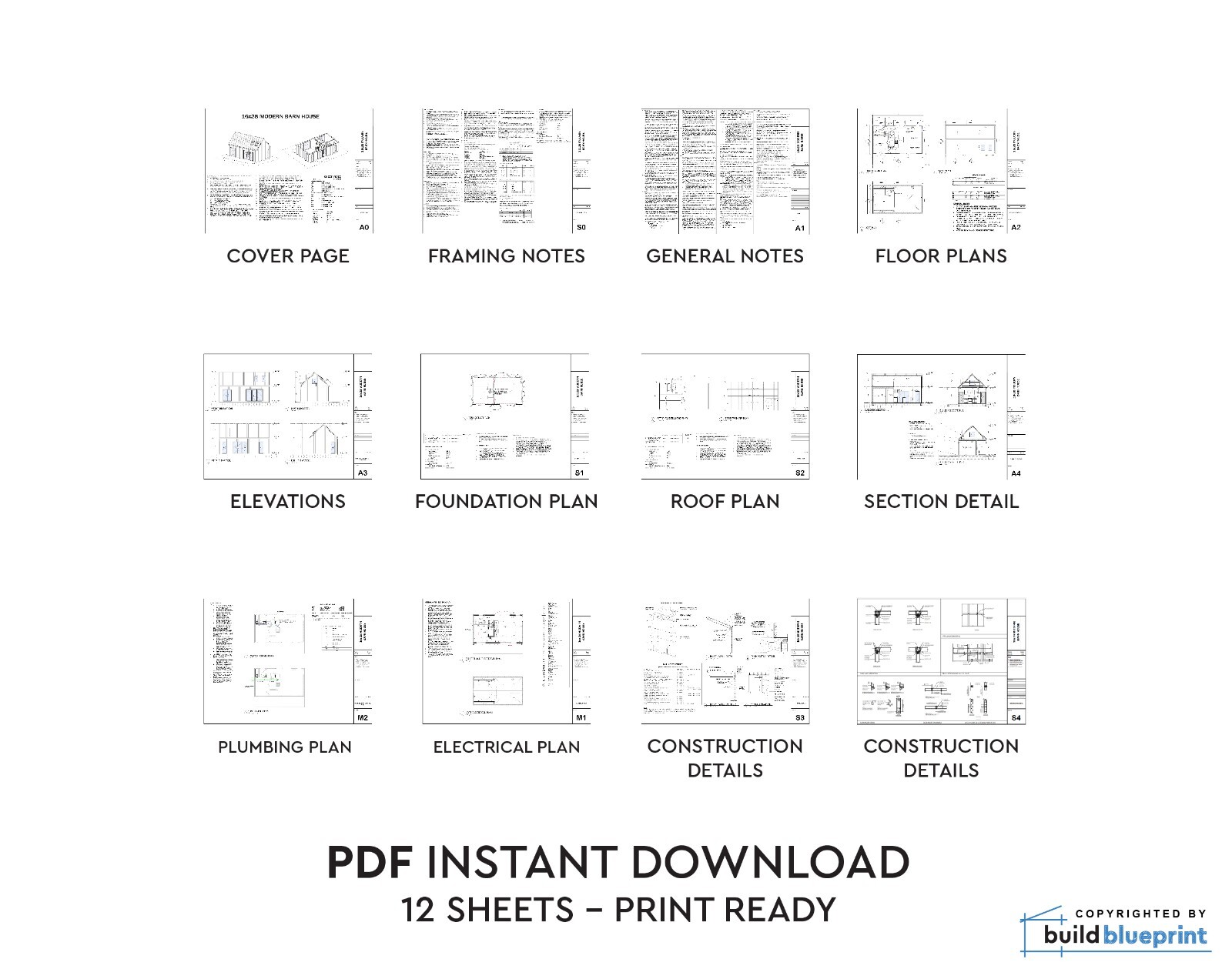 16′ x 28′ Modern Barn House Architectural Plans – PDF Download