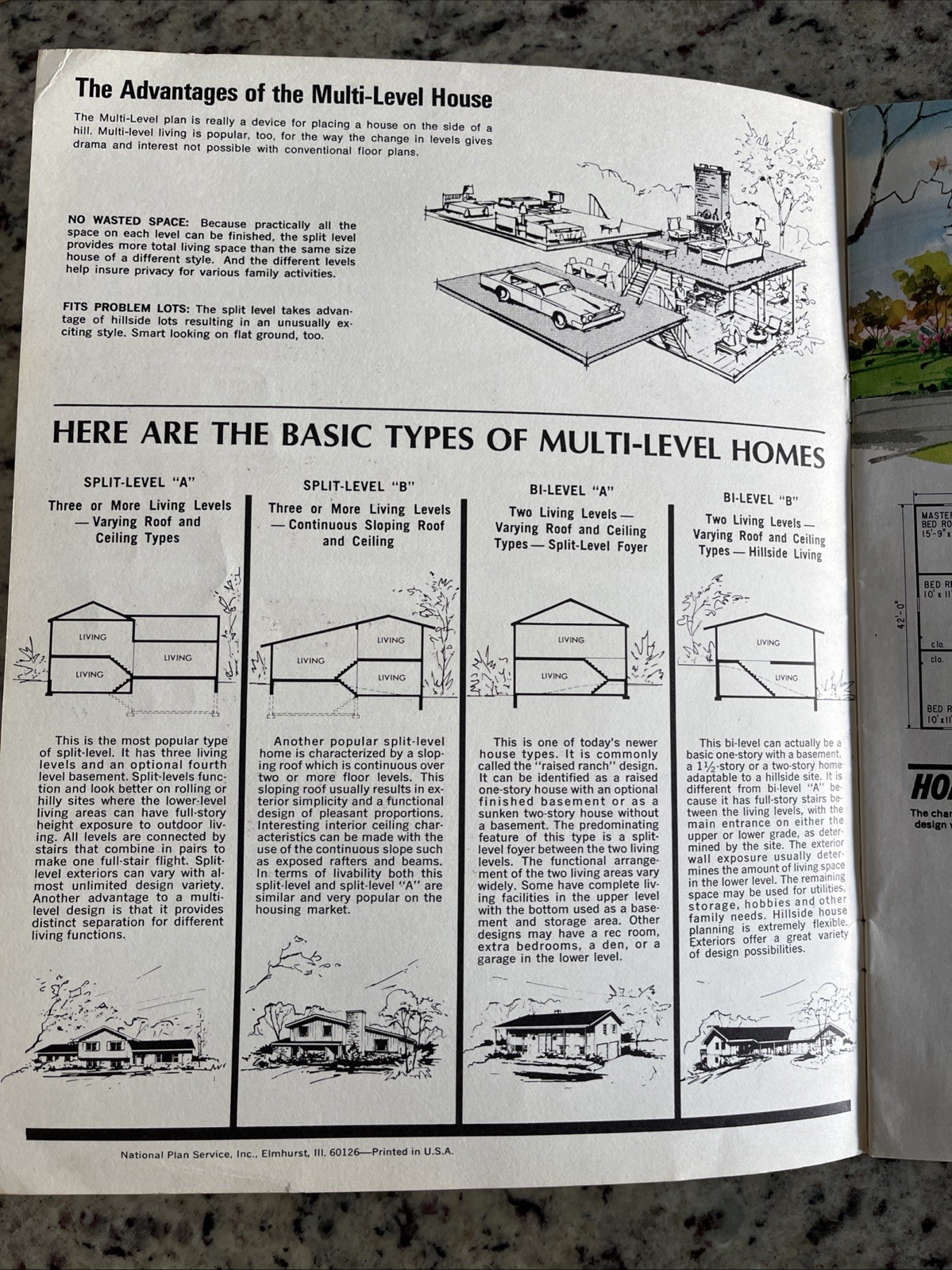 Vintage 1972 MCM Multi-Level Hillside Home Plans Design Catalog Blueprints