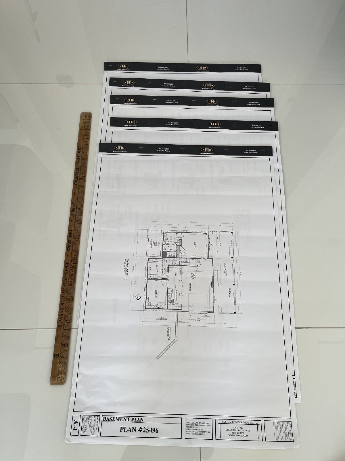Set of Five (5) Three Page Architectural Drawings of Basement Plans Foundation