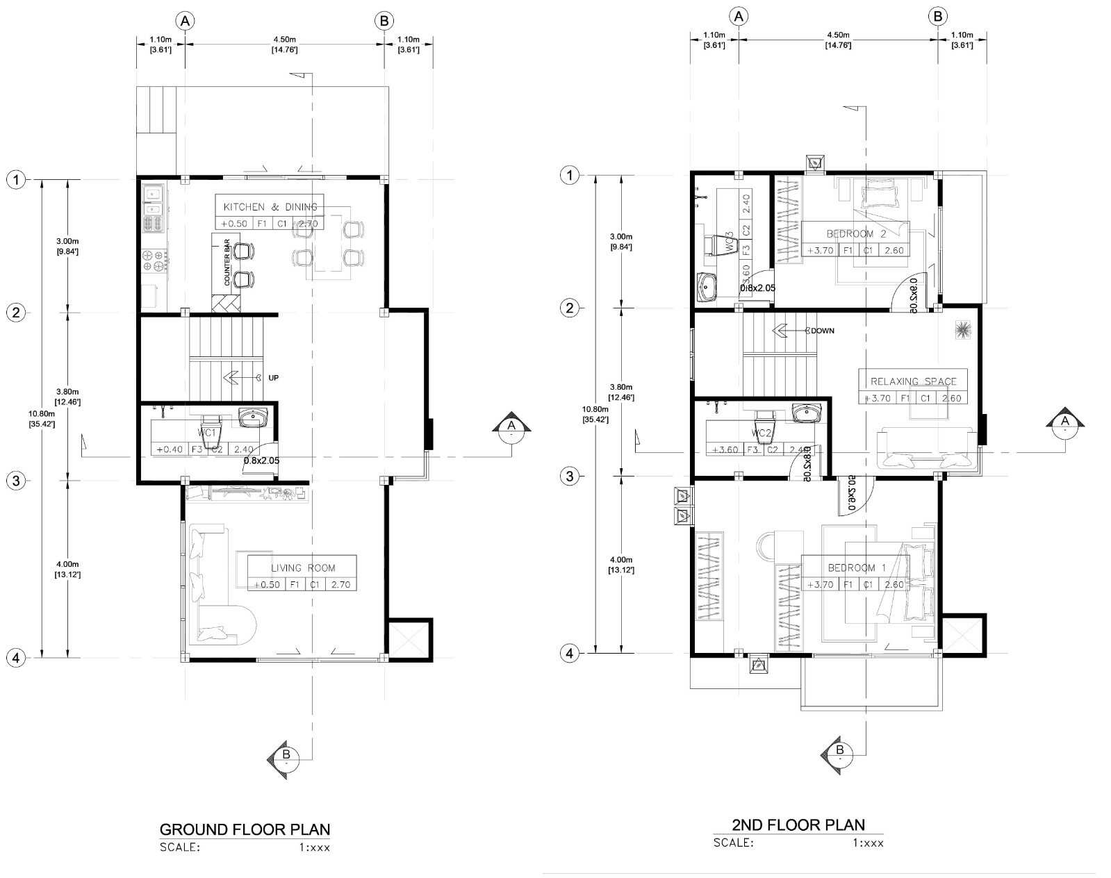 15×35 Feet Small House Plans 4.5×10.8 meter 2 Beds PDF Full Plans (A4 Hard Copy)