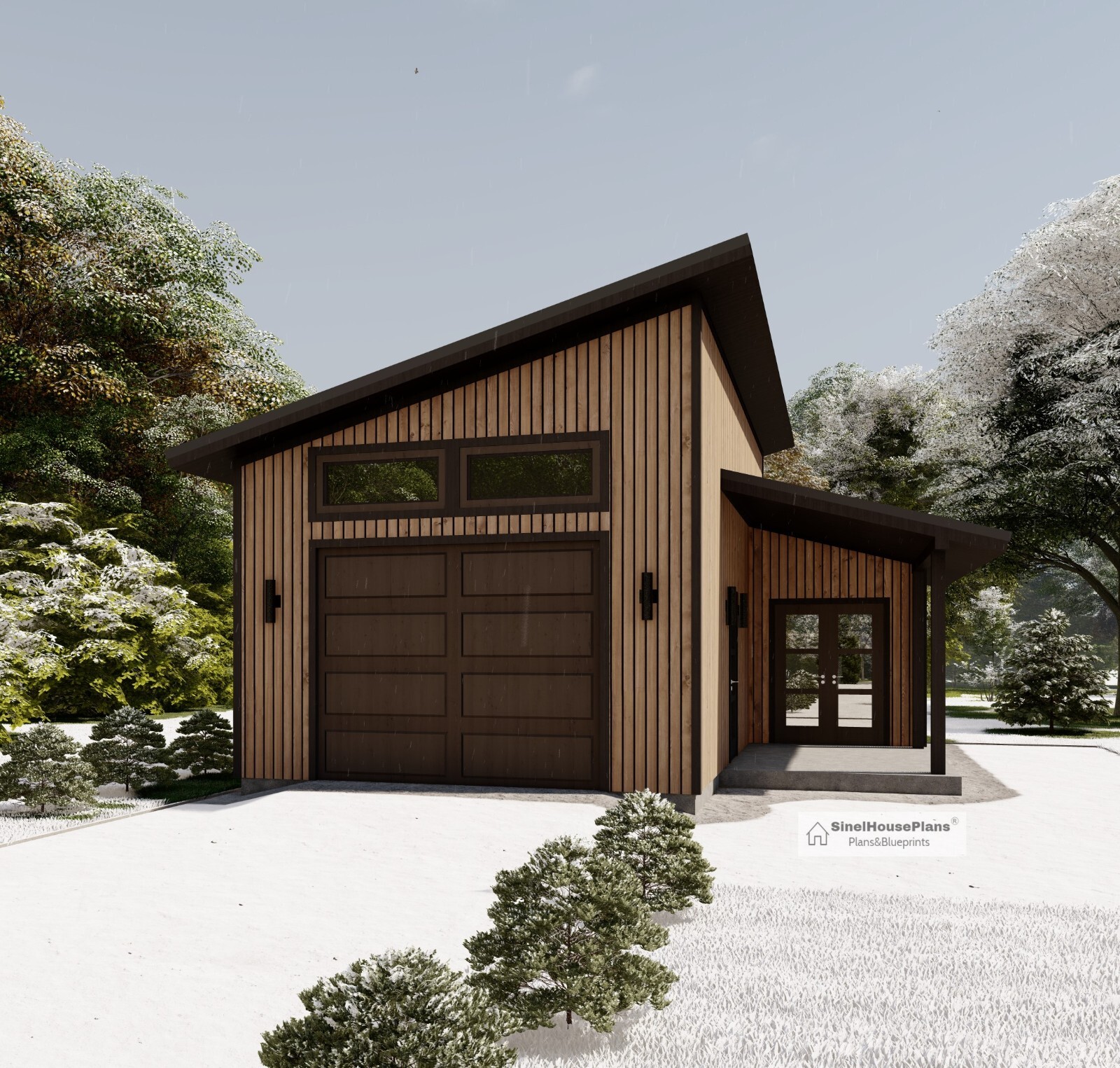 1-Car Modern Detached Garage Plans,24’x28′ Garage Blueprints