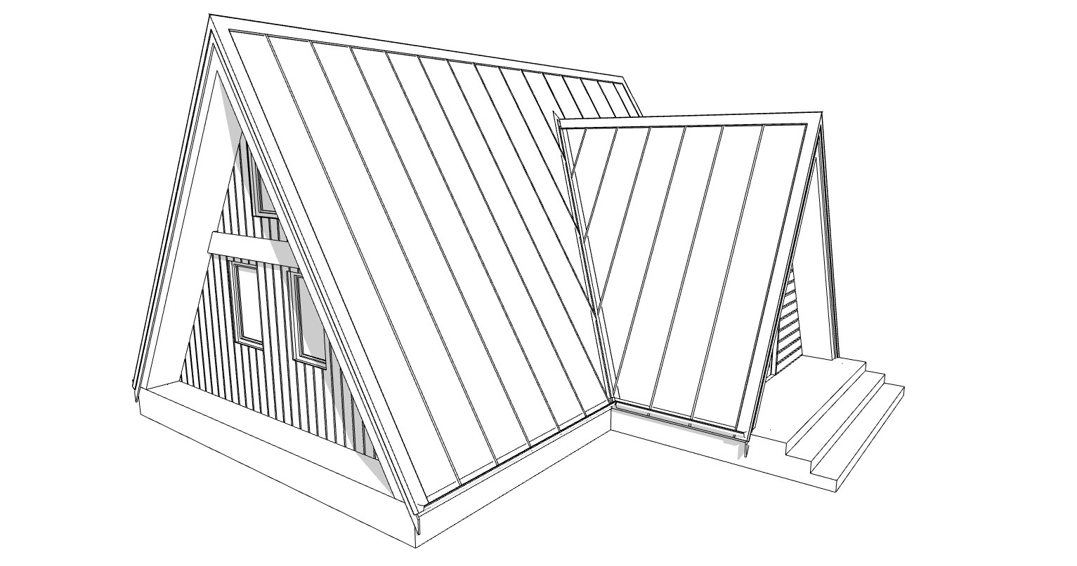 34’x28’ 1 Bedroom, 1 Bath Cozy A-Frame Cabin Architectural Plans PDF Download.