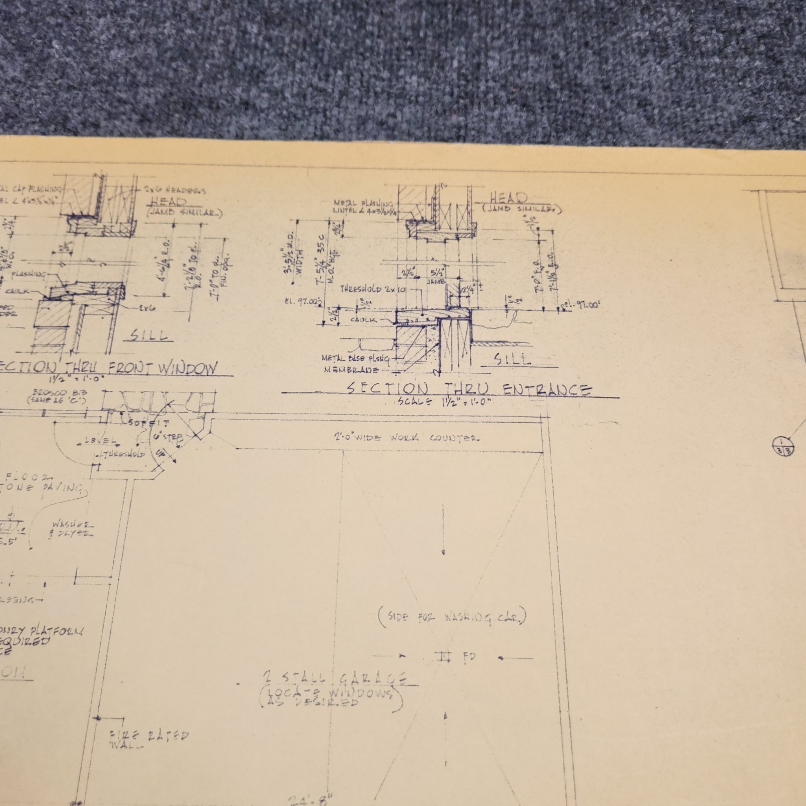 Vintage House Blueprint 33×17 1964 Mid Century Modern Drawing Art Glen Ellyn IL