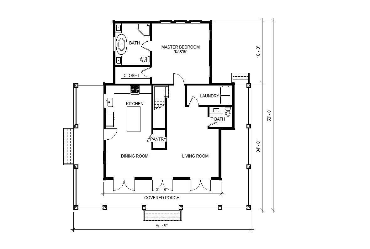 Cottage Farmhouse Plan 3 bed 3.5 bath (51’x48′) Custom House Plans and Blueprint