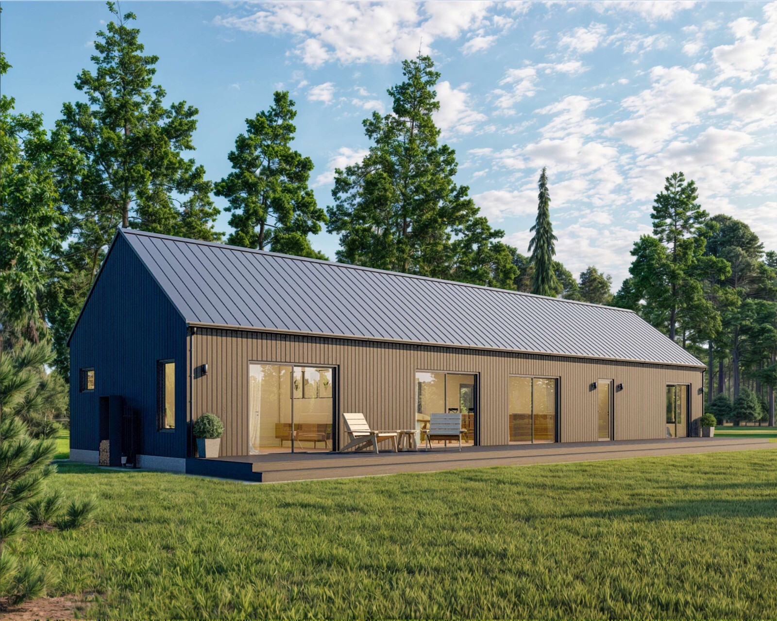Modern Cabin House, 20′ x 70′, 1400 Sq Ft, 3 Bed 2 Bath, Architectural Plans