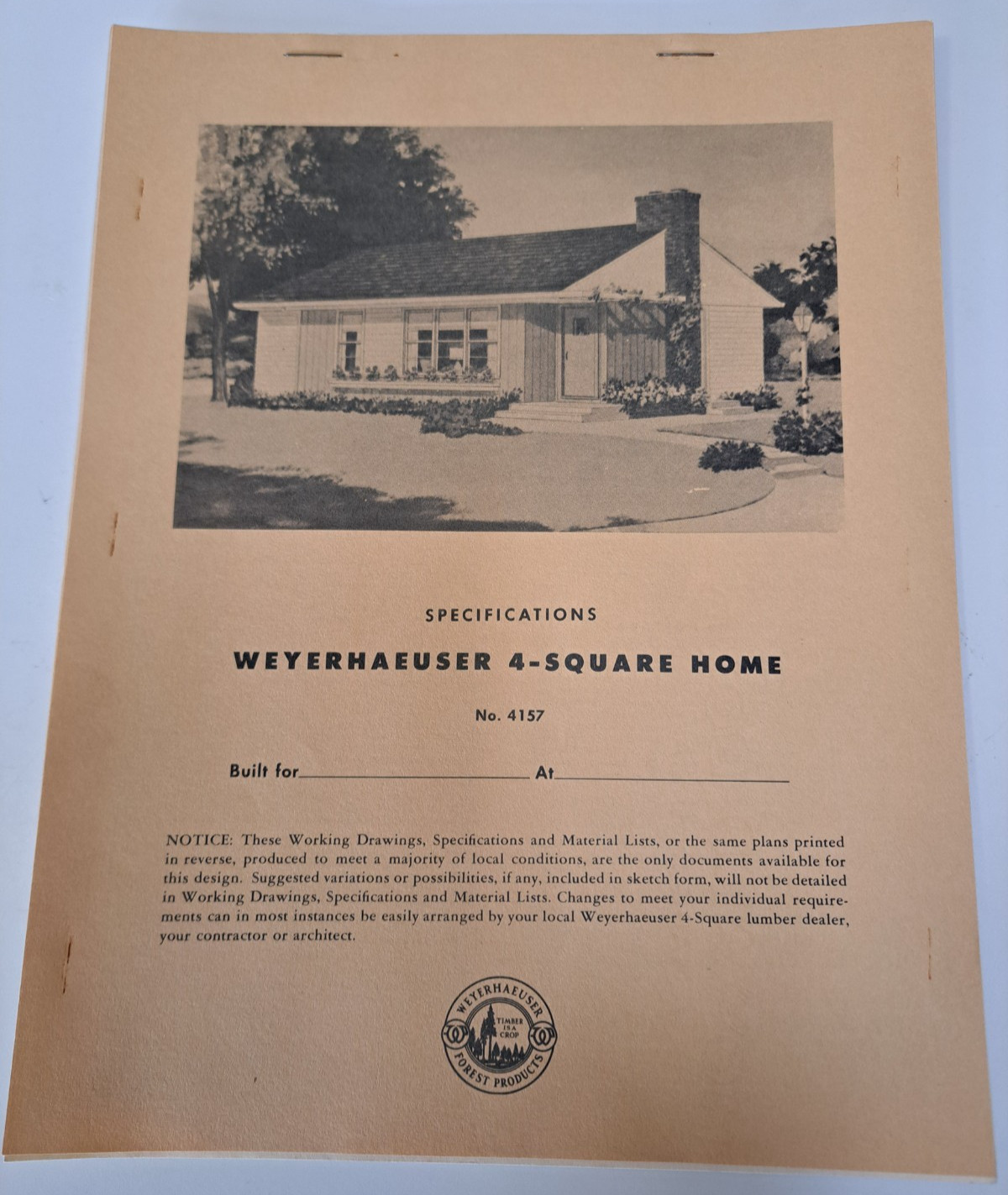 WEYERHAEUSER 4-SQUARE HOME DESIGN PLAN NO 4157 COMPLETE 1950s ARCHITECTURE