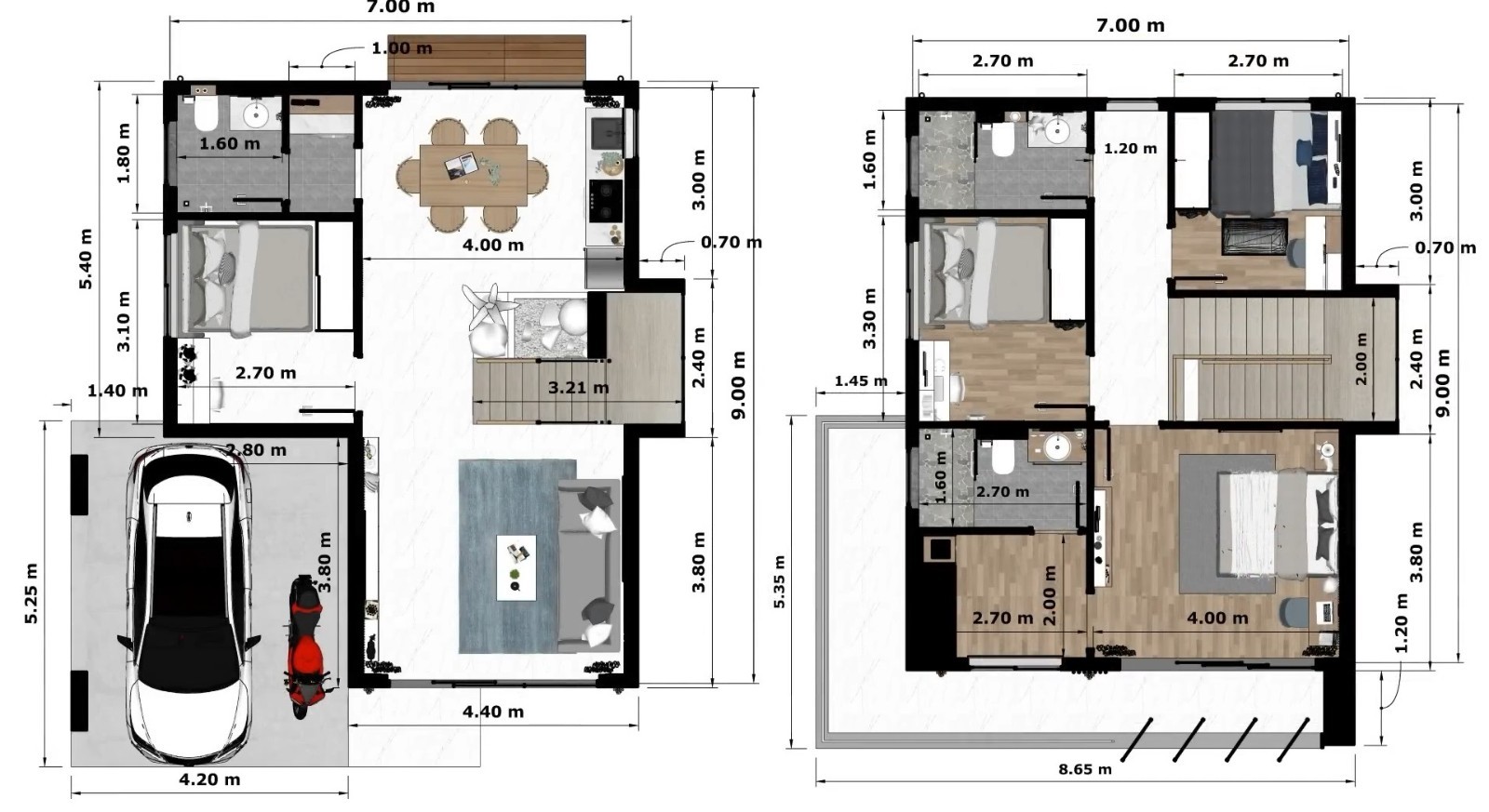 7×9 Meter House Plan 4 Bed 3 Bath | 23×30 Ft Hidden Shed Roof PDF & A4 Hard Copy