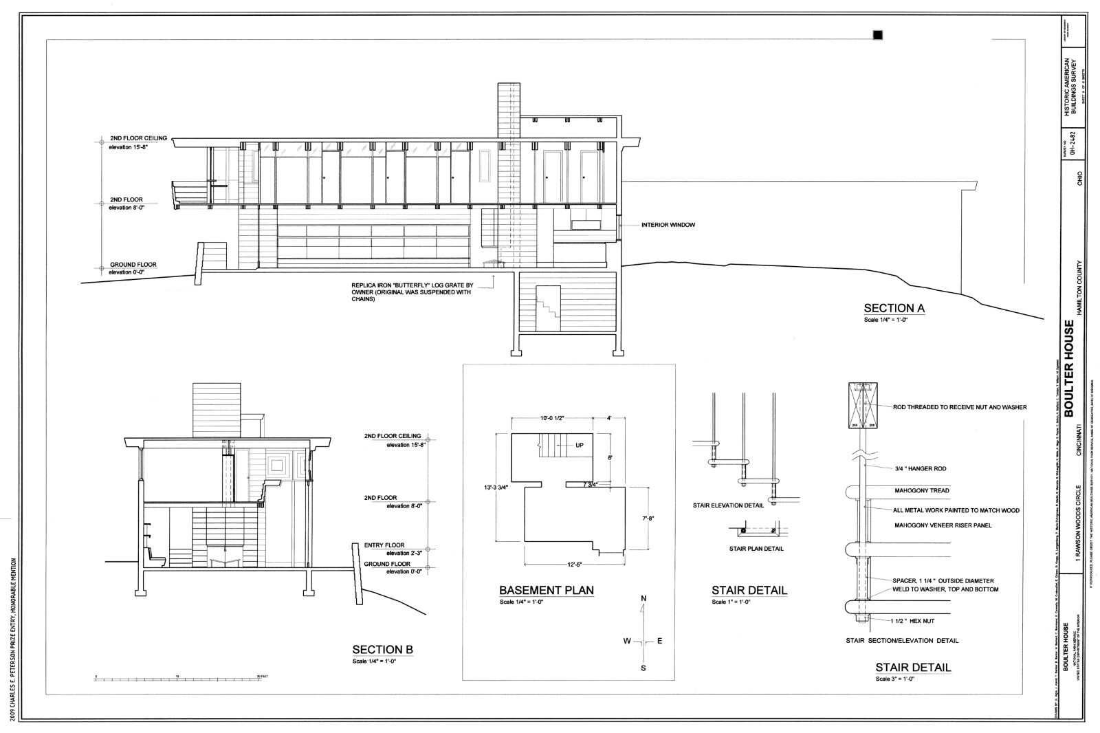 Frank Lloyd Wright, Midcentury Modern Boulter home, PRINTED architectural plans