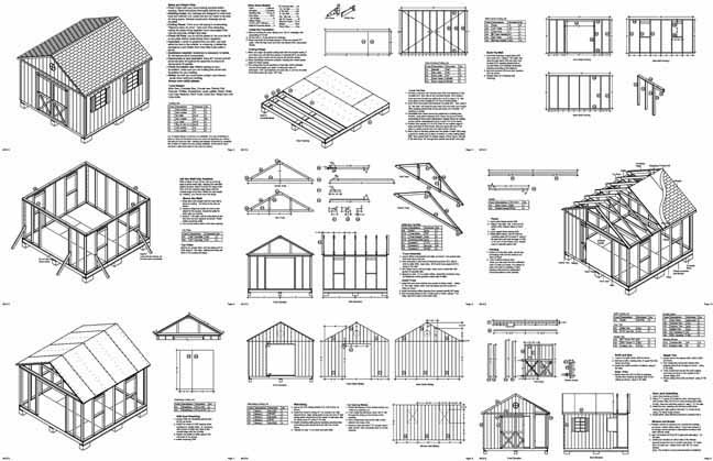 12 x 12 Garden Storage Gable Shed Plans / Building Blueprints, Design #21212