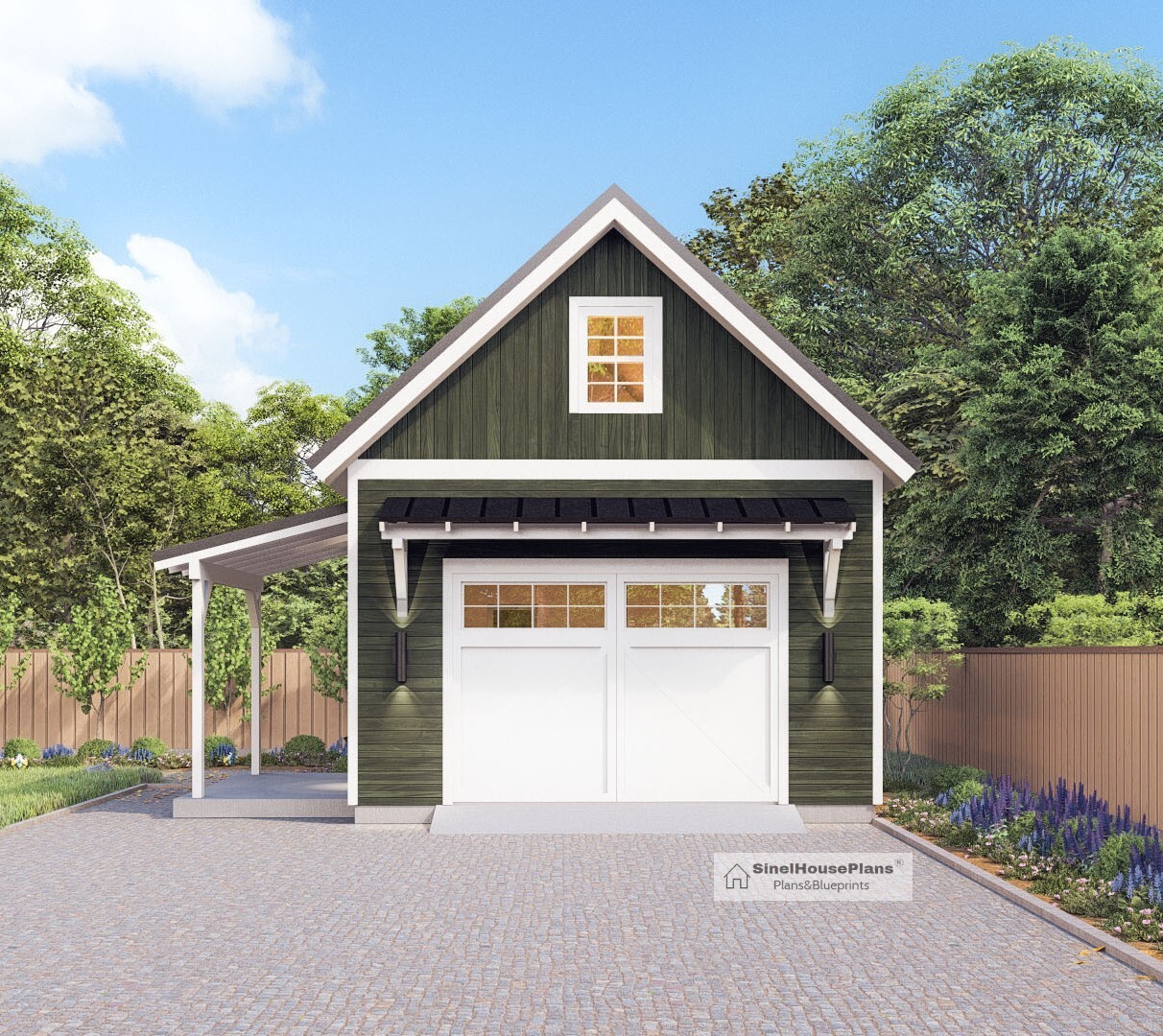 Single Garage Architectural Plan with Loft, 16’x24′ Traditional Garage Blueprint