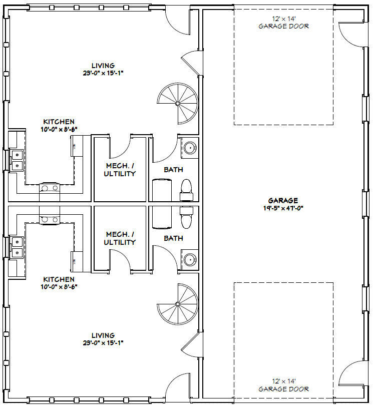 44×48 Duplex with RV Garage – PDF FloorPlan – 1,691 sqft – Model 4G