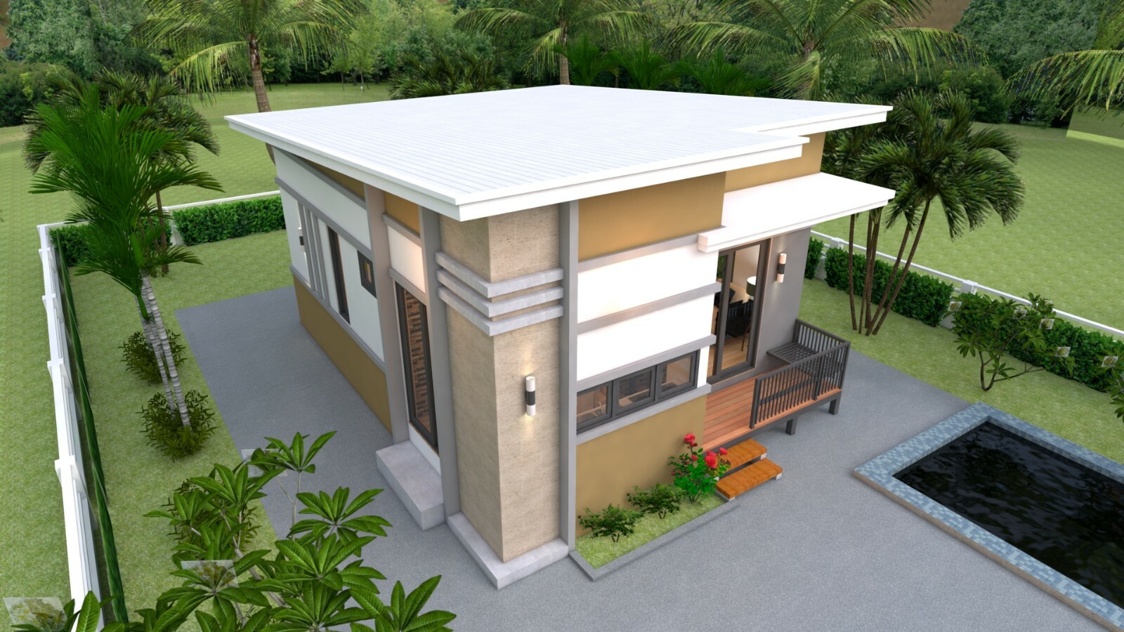House Design 3d 6×8 Meter 20×26 Feet 2 Bedrooms Shed Roof PDF (A4 Hard Copy)