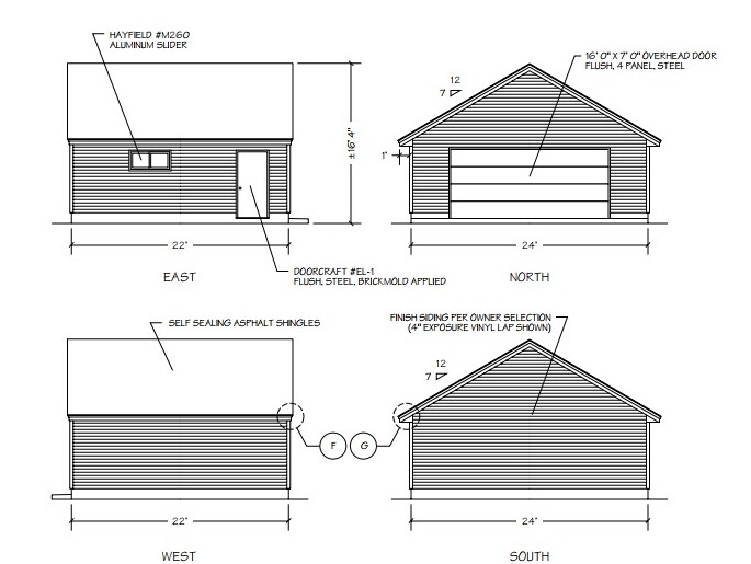 2 Car Garage Plans ,One Story 22 x 24 garage Building Blueprints