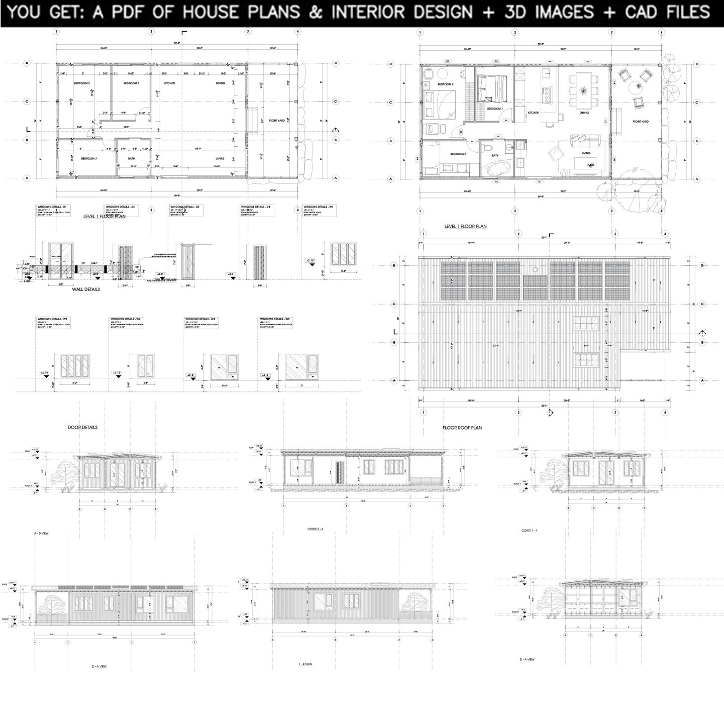 Container house plans – 3 bedrooms – 1 bathroom – Digital PDF File