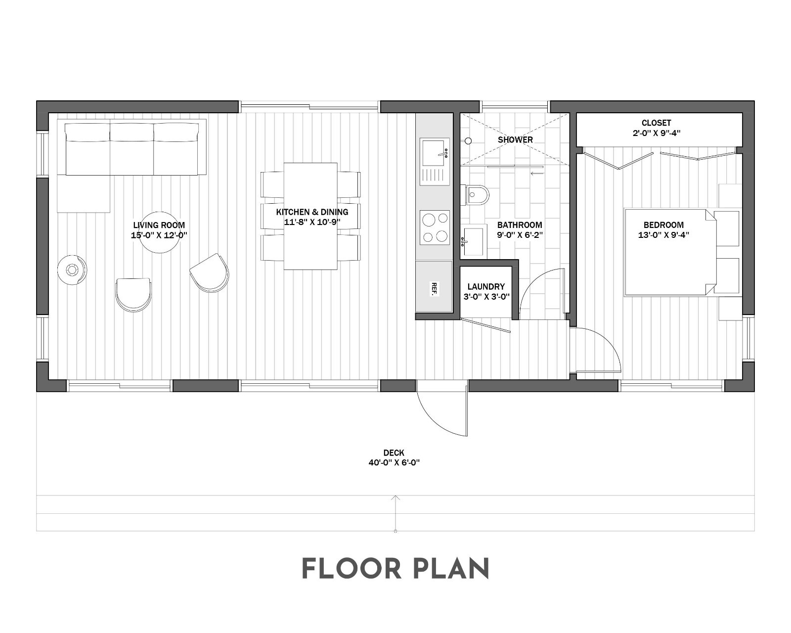 Modern Cabin House, 16′ x 40′, 640 Sq Ft, Tiny House, Architectural Plans