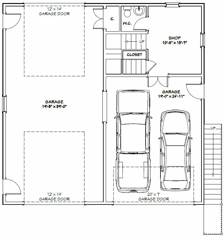 40×40 Apartment with 2-Car 1-RV Garage – PDF FloorPlan – 964 sqft – Model 1A