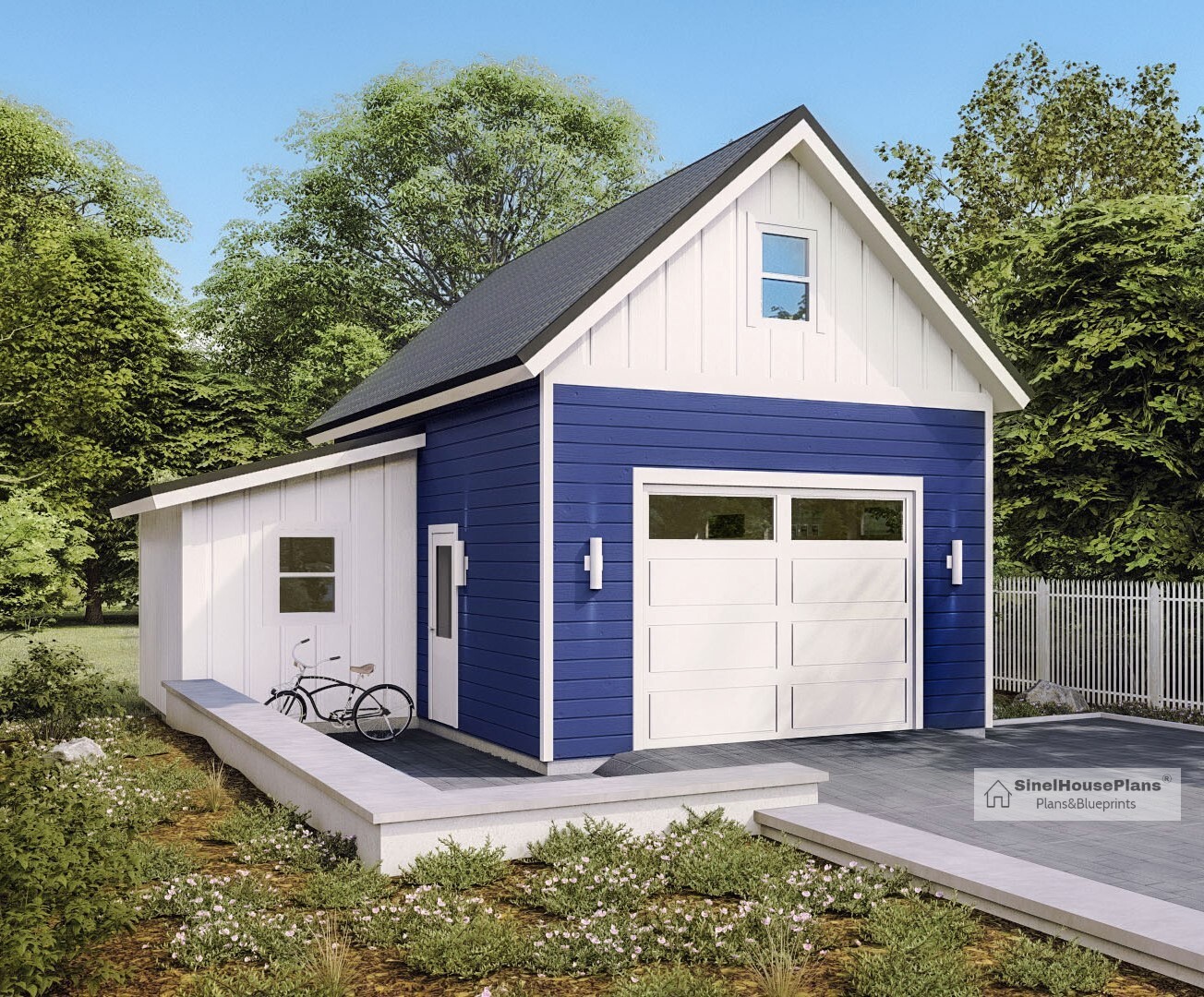 1-Car Garage plan with Storage and Loft, Gable Garage Architectural Blueprint